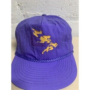 Vtg Mohr's Reeds Lake Triathlon Strap-back Lightweight Trucker Hat Purple Rope